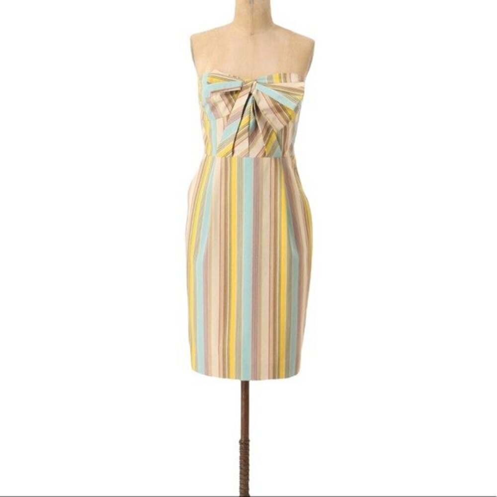 Moulinette Soeurs Strapless Pastel Multi-Stripe Bow Dress